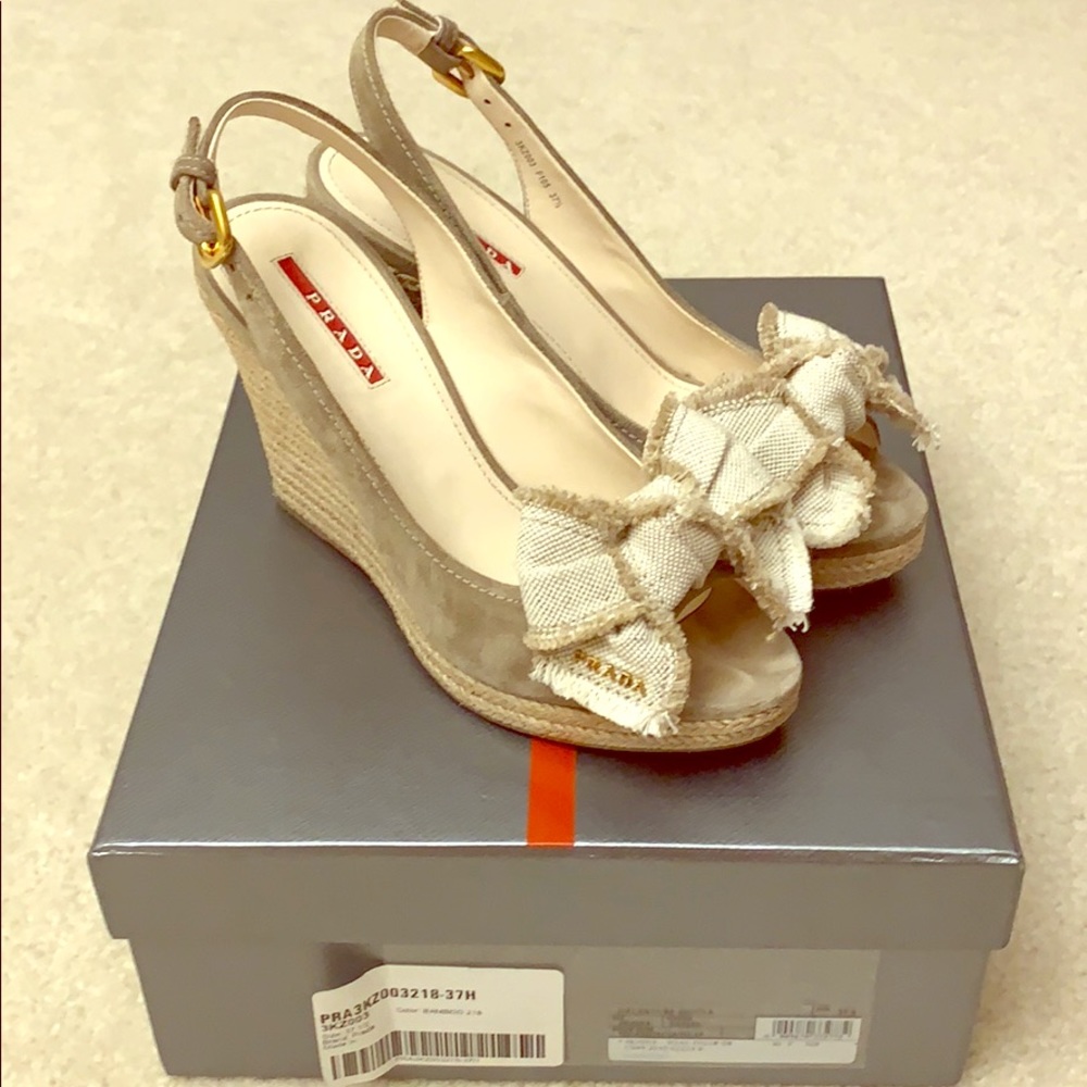Prada Espadrille Open Toe Platform Wedges
